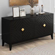Load image into Gallery viewer, 4 Door Sideboard Storage Cabinet For Living Room And Dining Room, 2 Large Cabinets With Gold Handles And Adjustable Shelf - Black