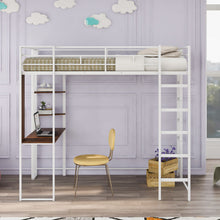 Load image into Gallery viewer, Hearth & Haven - Twin Metal Loft Bed With 2 Shelves And One Desk - White