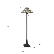 Load image into Gallery viewer, Two Light Traditional Shaped Floor Lamp With Gray And Ivory Abstract Tiffany Glass Empire Shade - Bronze