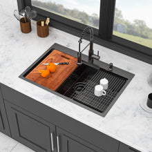 Load image into Gallery viewer, Drop In Workstation Sink Topmount Single Bowl With Pull Out Faucet And Soap Dispenser - Gunmetal Black