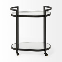 Load image into Gallery viewer, Cyclider Metal With Two Mirror Glass Shelves Bar Cart - Black