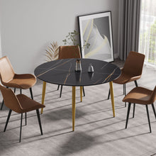 Load image into Gallery viewer, Modern Artificial Stone Round Dining Table With Golden Metal Legs, Can Accommodate 6 People - Black