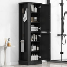 Load image into Gallery viewer, Tall Freestanding Bathroom Storage Cabinet With Adjustable Shelves And Side Hooks
