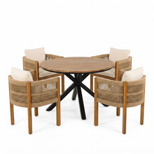 Load image into Gallery viewer, 5 Piece Outdoor Dining Set With Round Table And 4 Wrapped Chairs - Black / Brown / Teak