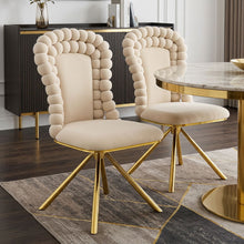 Load image into Gallery viewer, Velvet Metal Partially Open Back Dining Side Chairs (Set of 2) - Beige / Gold