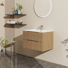 Load image into Gallery viewer, 30" Wall Mounted Bathroom Vanity With Sink, Soft Close System, And Spacious Drawers - Walnut