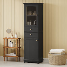 Load image into Gallery viewer, Tall Bathroom Storage Cabinet With Glass Doors, Free-Standing, Two Drawers, And Adjustable Shelves, Board, Painted Perfect For Displaying Your Favorite Items