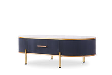 Load image into Gallery viewer, Stone And Stainless Steel Oval Coffee Table With Drawer - White And Gold