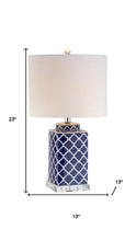 Load image into Gallery viewer, 23" Novelty Table Lamp With Drum Shade - Navy Blue / Clear / White