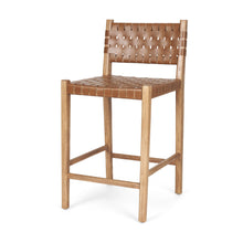 Load image into Gallery viewer, Leather And Wood Low Back Counter Height Bar Chair - Brown