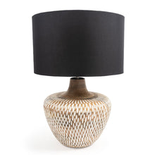 Load image into Gallery viewer, 24" Solid Wood LED Table Lamp With Black Drum Shade - Brown / Off White