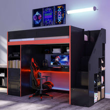 Load image into Gallery viewer, Gaming Loft Bed With Desk And Storage, LED Lights