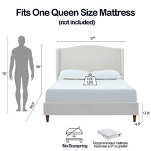 Load image into Gallery viewer, Hannah - Upholstered Wingback Bed Size / Tall Headboard Upholstered King Bed / Premium Textured Look / Minimalist Designs / No Box Spring Needed