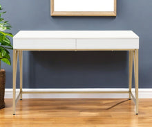 Load image into Gallery viewer, 50" Wood And Steel Vanity Table With Two Drawers - Gold And White