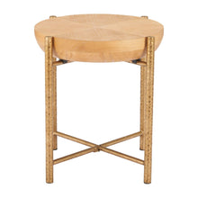 Load image into Gallery viewer, 22" Wood And Stainless Steel Round End Table - Natural And Gold