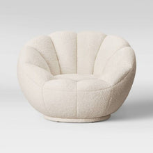 Load image into Gallery viewer, Sherpa And Silver Clamshell Swivel Barrel Chair - White
