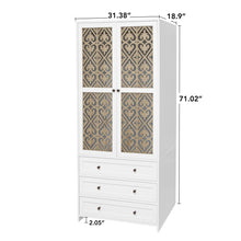 Load image into Gallery viewer, Hollow Pattern 2 Door 3 Drawer Wardrobe, The Collision Of Wood Color, Suitable For Bedrooms And Dressing Rooms - White
