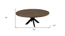 Load image into Gallery viewer, 60" Rounded Solid Wood And Iron Pedestal Base Dining Table - Black / Natural