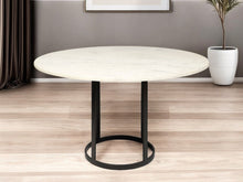 Load image into Gallery viewer, 48" Rounded Marble And Metal Pedestal Base Dining Table - Black / White