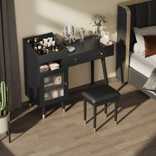 Load image into Gallery viewer, Modern Makeup Vanity Desk With Drawers Cabinet & Charging Port Engineered Wood Space Saving Design For Small Places - Black