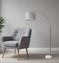 Load image into Gallery viewer, Reading Nook Floor Lamp Arc Arm Adjustable Gray Fabric Shade - Brushed Steel