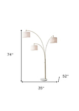 Load image into Gallery viewer, Three Light Arc Floor Lamp With Off-White Fabric Drum Shade - Brass