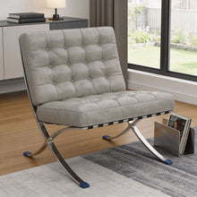 Load image into Gallery viewer, Tufted Faux Leather Stainless Steel Folding Lounge Chair - Gray / Silver
