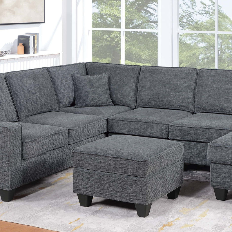 5 Piece Sectional Set Left Arm Loveseat With USB Port Corner Wedge Ottoman Armless Chair Right Arm Loveseat With Chaise - Gray / Slate