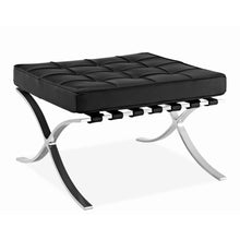 Load image into Gallery viewer, Genuine Leather And Silver Tufted Footstool Ottoman - Black
