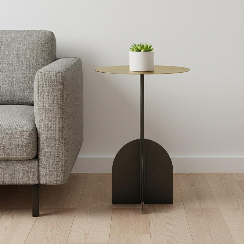 Brass Iron Round Pedestal End Table - Black