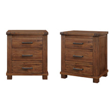Load image into Gallery viewer, Rustic Farmhouse Nightstand (Set of 2) With 3 Drawers - Natural
