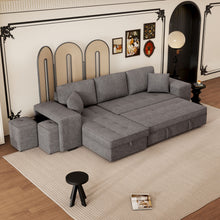 Load image into Gallery viewer, Modern L-Shape 3 Seat Reversible Sectional Couch, Pull Out Sleeper Sofa With Storage Chaise And 2 Stools For Living Room Furniture Set
