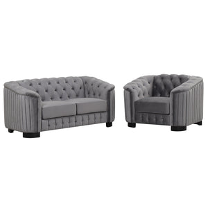 Modern 3-Piece Sofa Sets with Rubber Wood Legs,Velvet Upholstered Couches Sets Including Three Seat Sofa, Loveseat and Single Chair for Living Room Furniture Set,Gray