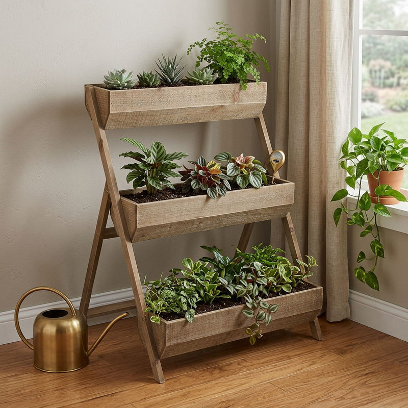 Tier Wooden Shelves Storage Plant Stand - Brown