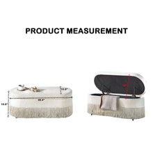 Load image into Gallery viewer, Oval Upholstered Storage Ottoman With Fringe Trim &amp; Lift Top Lid
