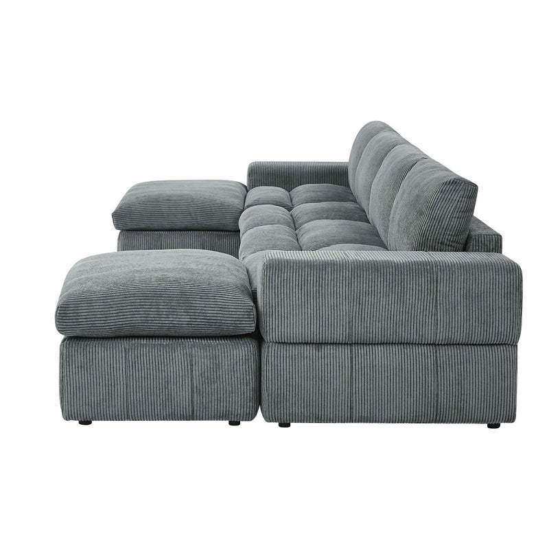 Upholstered Sectional With 2 Ottomans Living Room Seating - Dark Gray