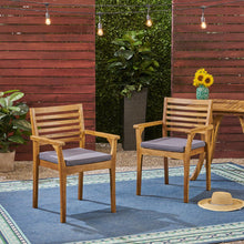 Load image into Gallery viewer, Outdoor Dining Chair With Slat Back And Acacia Wood Frame (Set of 2) - Gray / Teak
