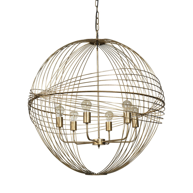 Caged Six Light Metal And Glass Dimmable Chandelier With Shades - Gold