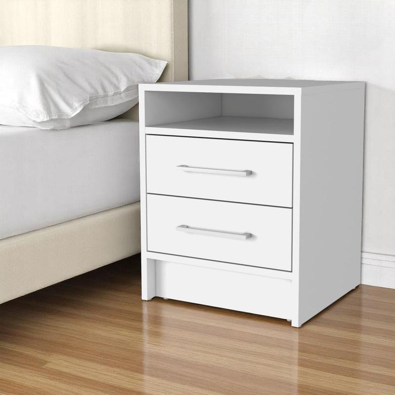 Two Drawers Faux Wood Nightstand - White