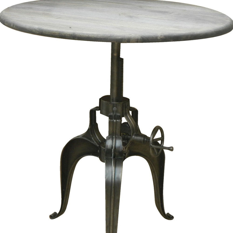 Adjustable Height Solid Wood Iron Pedestal Base Round Top Dining Table - Gray / Silver