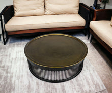 Load image into Gallery viewer, Round Drum Shaped Brass Coffee Table - Black
