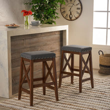 Load image into Gallery viewer, Upholstered Bar Stool With Nailhead Trim And X Frame Design (Set of 2) - Charcoal
