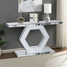 Load image into Gallery viewer, Sparkling Crystal Hexagon Mirror Entryway Premium Modern Foyer Console Table With Diamond Glass Effects, Dual Tier Luxury Sofa Table - Silver
