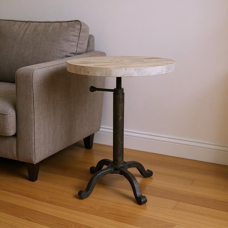 22" Solid Wood And Metal Height Adjustable Round Pedestal End Table - Natural And Black