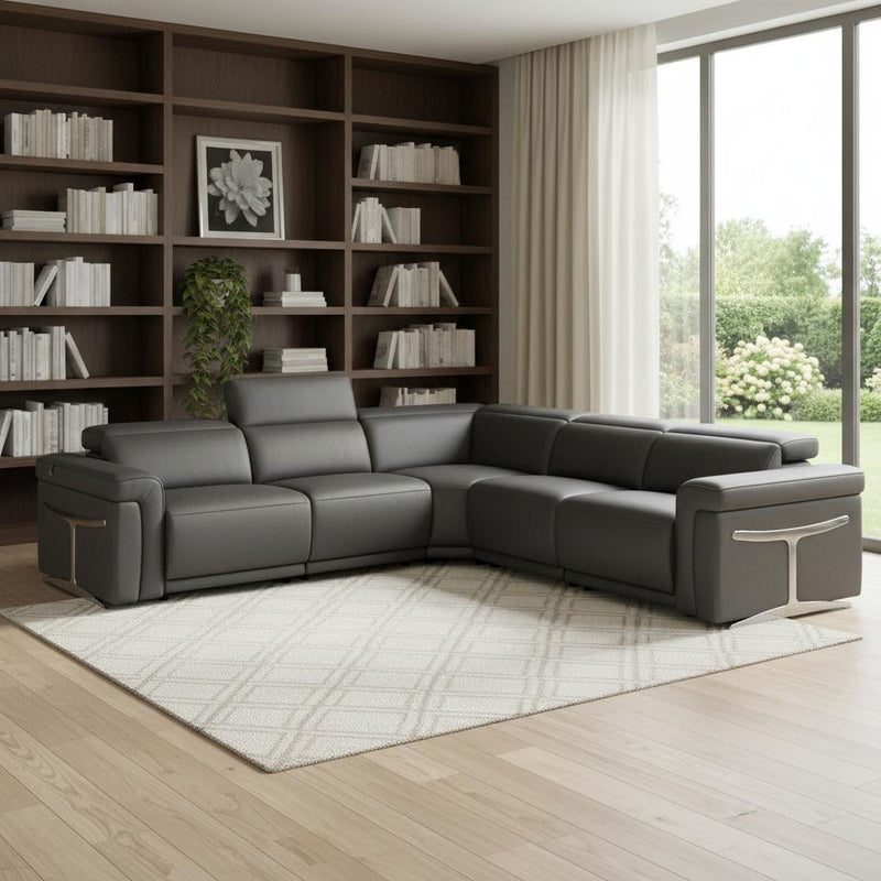 Italian Leather Modular L Shaped Five Piece Corner Sectional - Gray