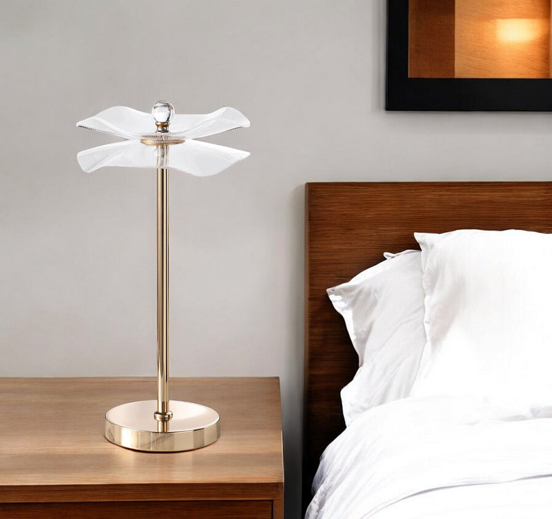 Bedside LED Lamp With Clear Acrylic Novelty Wavy Shade - Gold