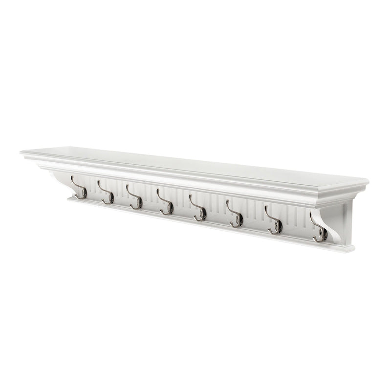 51" Solid Wood Eight Hook Wall Mount Coat Rack - White