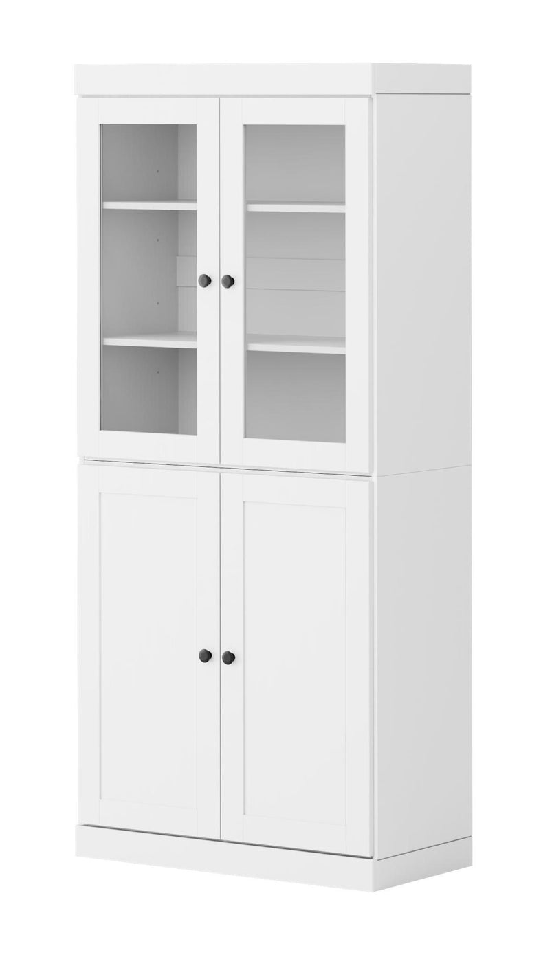 Solid Wood Adjustable Six Tier Library Bookcase With Four Doors (751505) - White