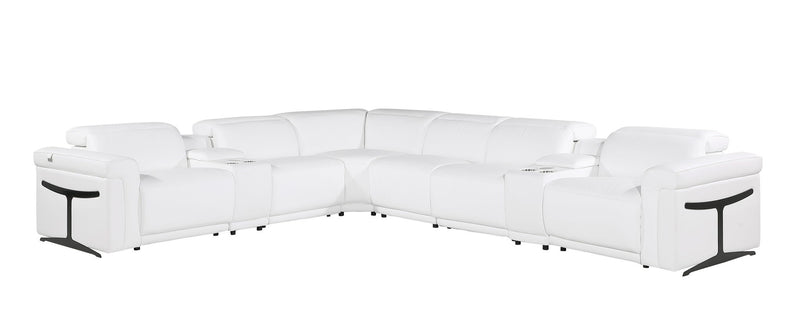 Italian Leather Modular L-Shaped Eight Piece Corner Sectional With Console - White