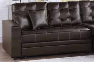 Espresso Convertible Sectional Pull Out Bed Sofa Chaise Reversible Storage Chaise Polyfiber Tufted Couch Lounge